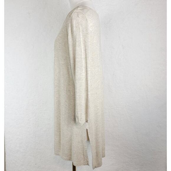 Cherish Oversized Womens Tunic Sz S Beige Taupe Cowl Neck Blouse Top Split Hem - Picture 2 of 6